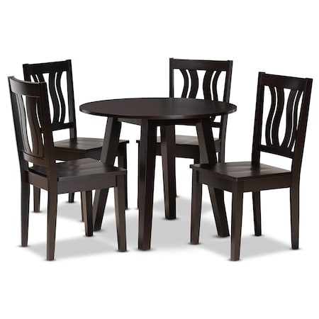 Baxton Studio Anesa Modern and Contemporary Transitional Dark Brown Finished Wood 5-Piece Dining Set 177-11377-10896-Zoro